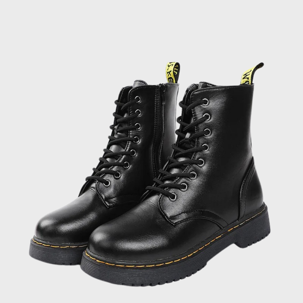 Women’s Lace-Up Combat Boots with Durable Sole and Side Zipper