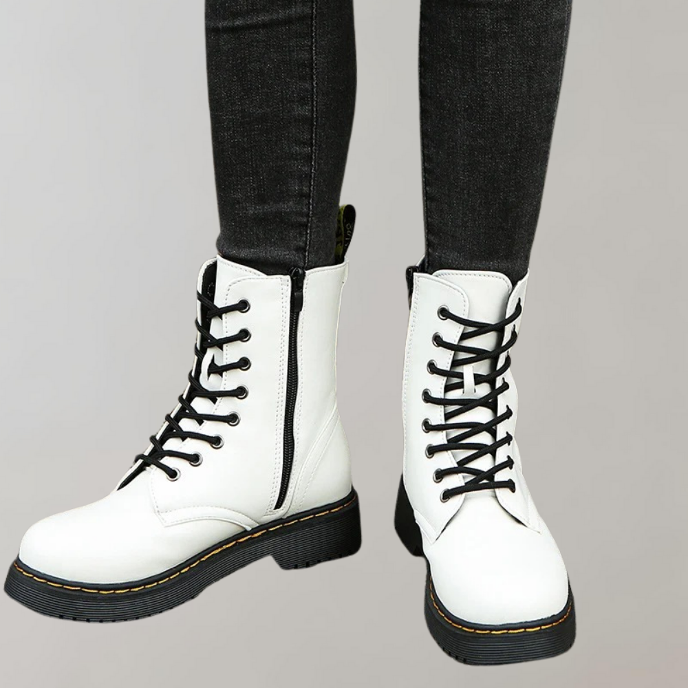 Women’s Lace-Up Combat Boots with Durable Sole and Side Zipper
