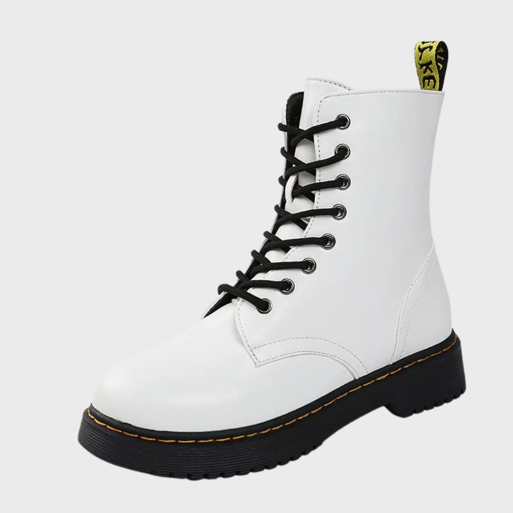 Women’s Lace-Up Combat Boots with Durable Sole and Side Zipper