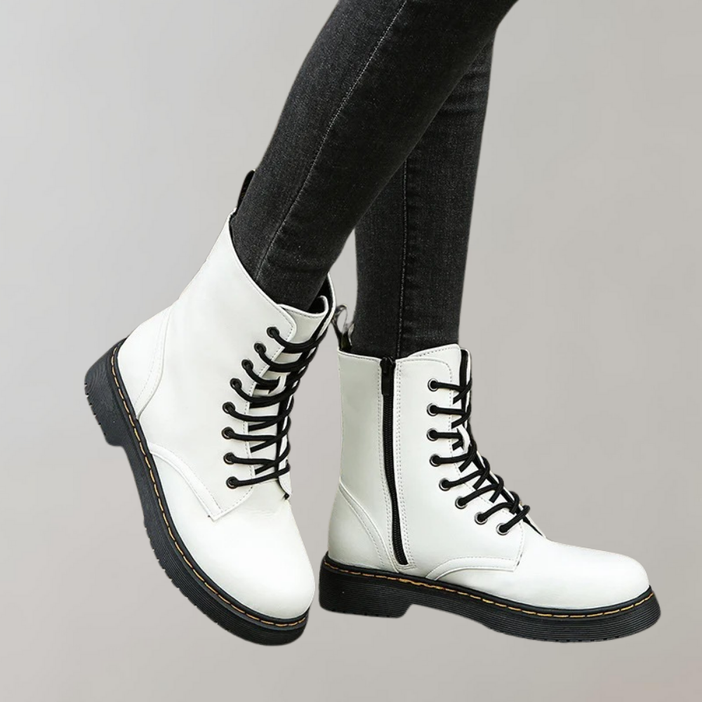 Women’s Lace-Up Combat Boots with Durable Sole and Side Zipper