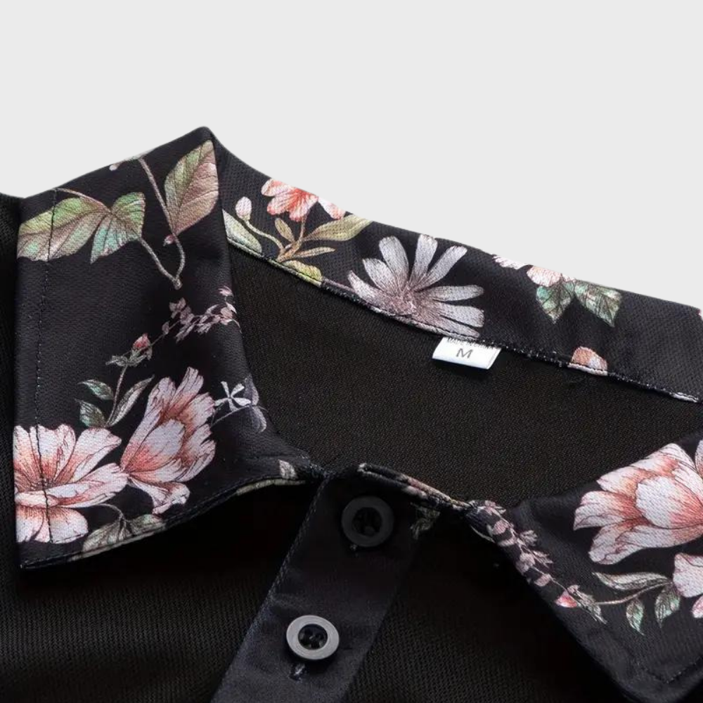 Men's Short Sleeve Polo Shirt with Printed Collar Trim