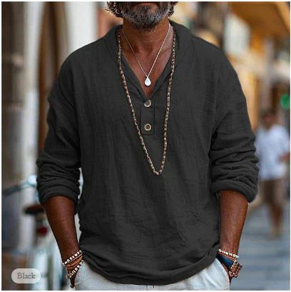 Men’s Long Sleeve Casual Shirt with Relaxed Fit and Button Neckline