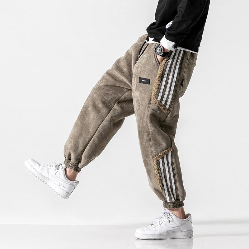 Men's Fleece-Lined Jogger Pants with Striped Detail