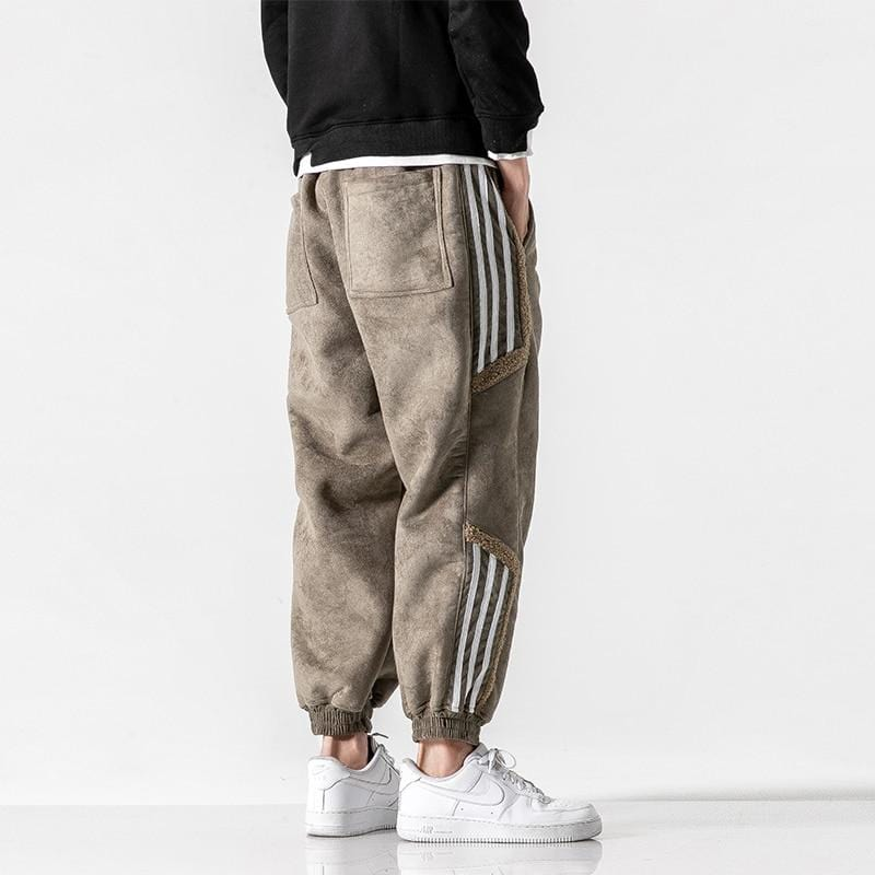 Men's Fleece-Lined Jogger Pants with Striped Detail