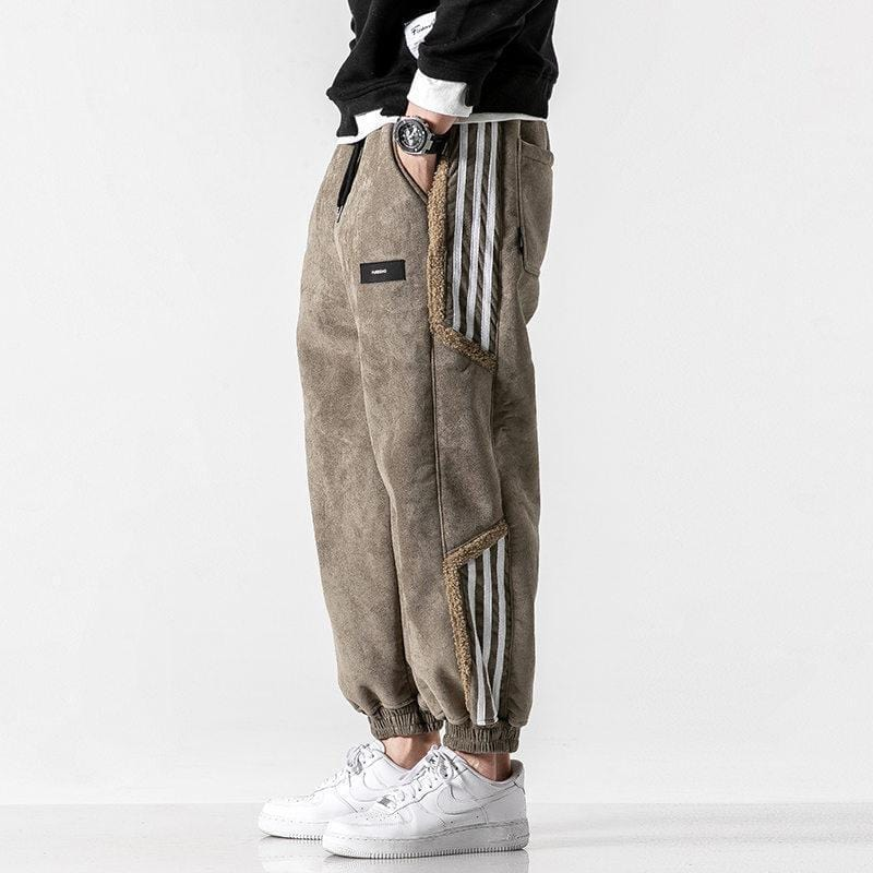 Men's Fleece-Lined Jogger Pants with Striped Detail