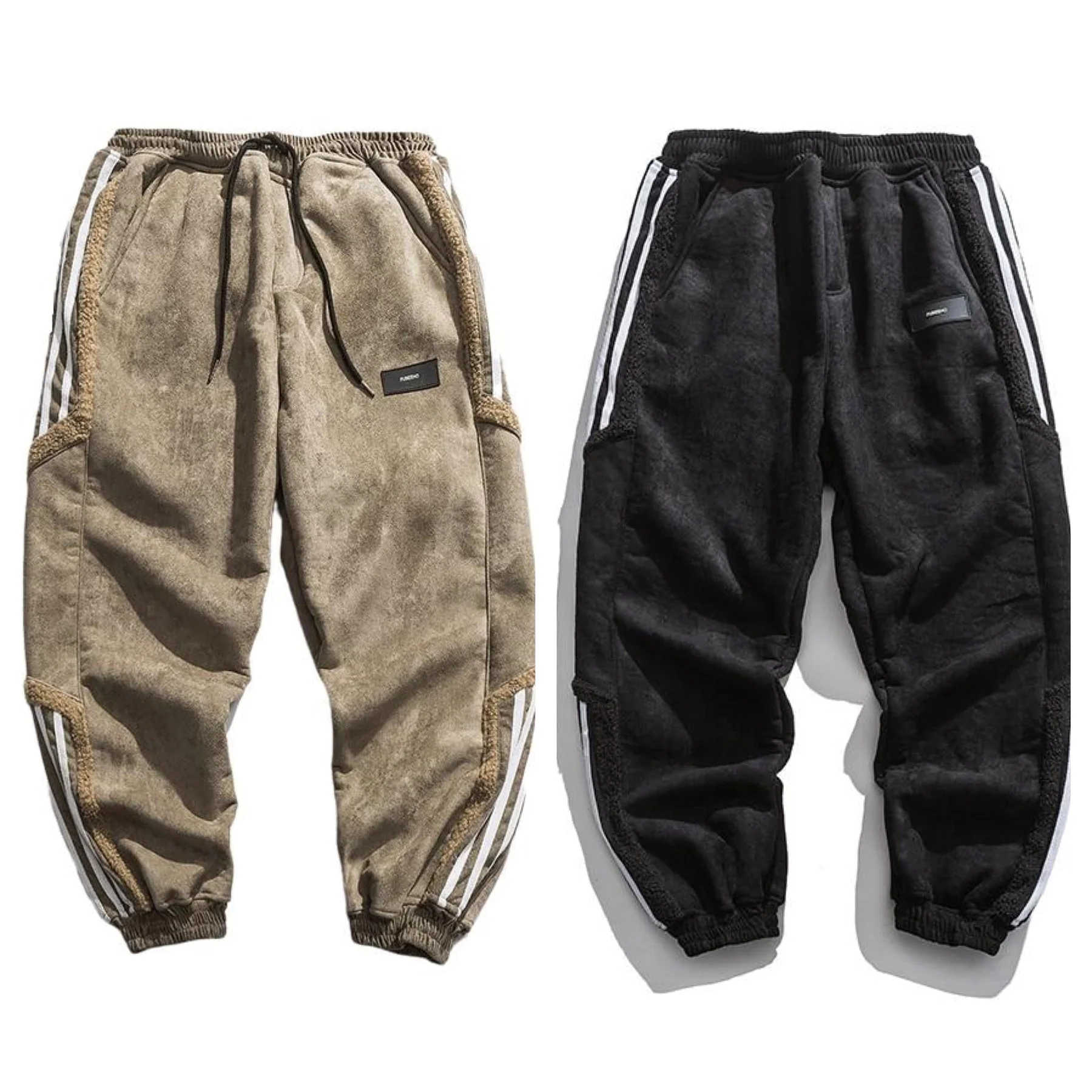 Men's Fleece-Lined Jogger Pants with Striped Detail