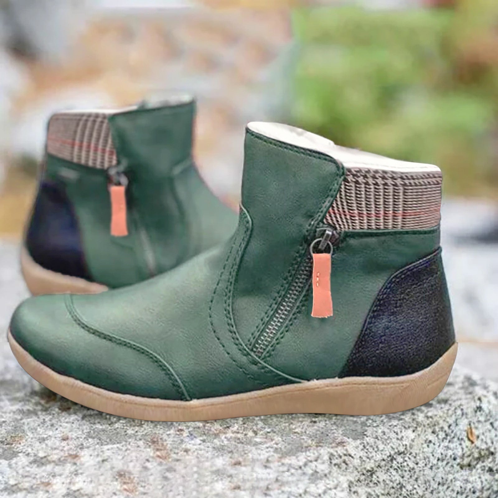 Women’s Ankle Boots with Side Zipper and Padded Collar Design