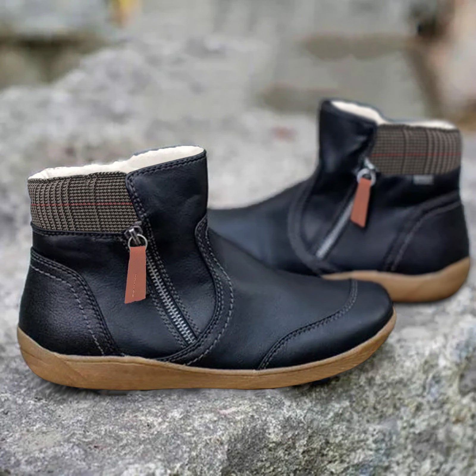 Women’s Ankle Boots with Side Zipper and Padded Collar Design