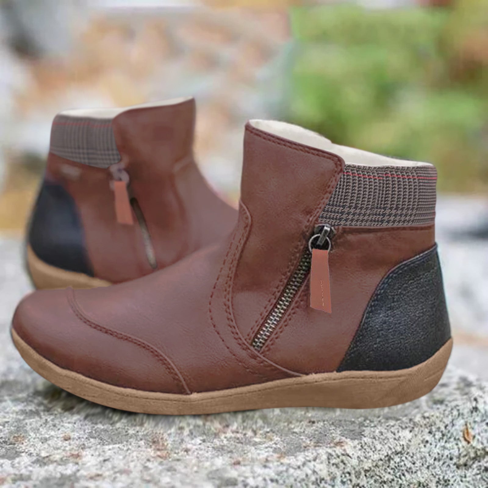 Women’s Ankle Boots with Side Zipper and Padded Collar Design