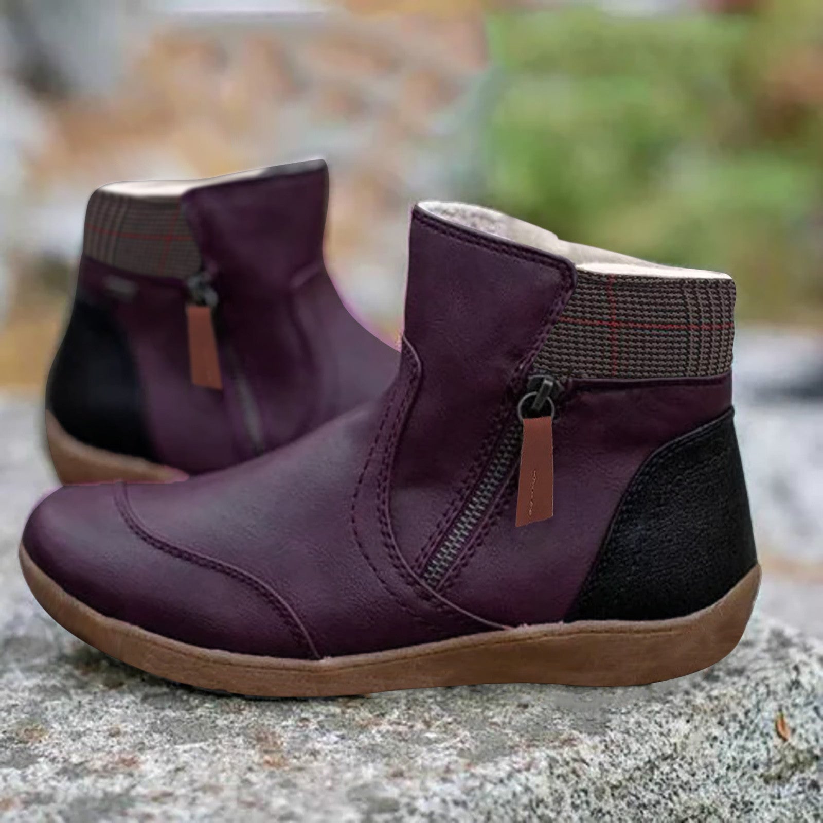 Women’s Ankle Boots with Side Zipper and Padded Collar Design