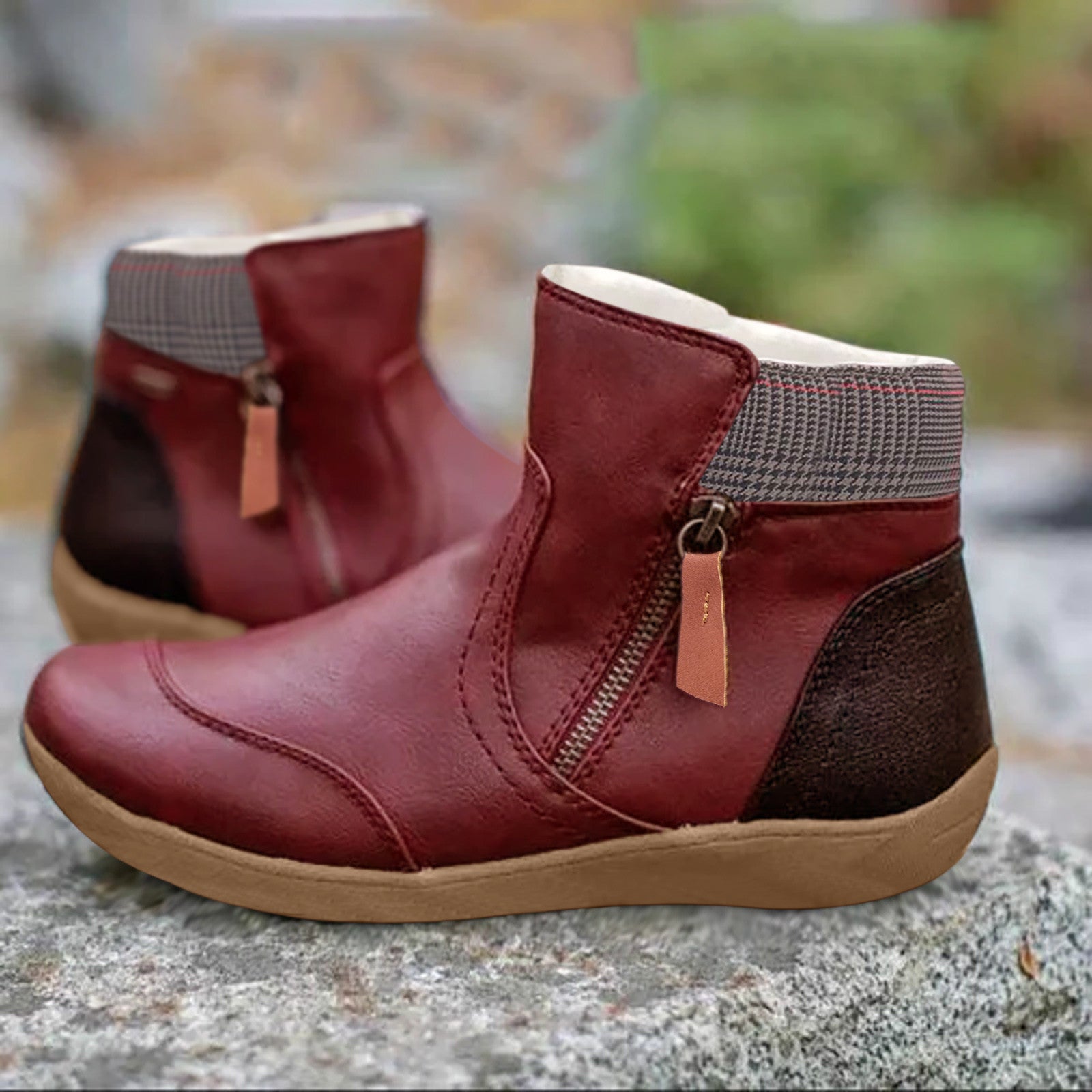 Women’s Ankle Boots with Side Zipper and Padded Collar Design