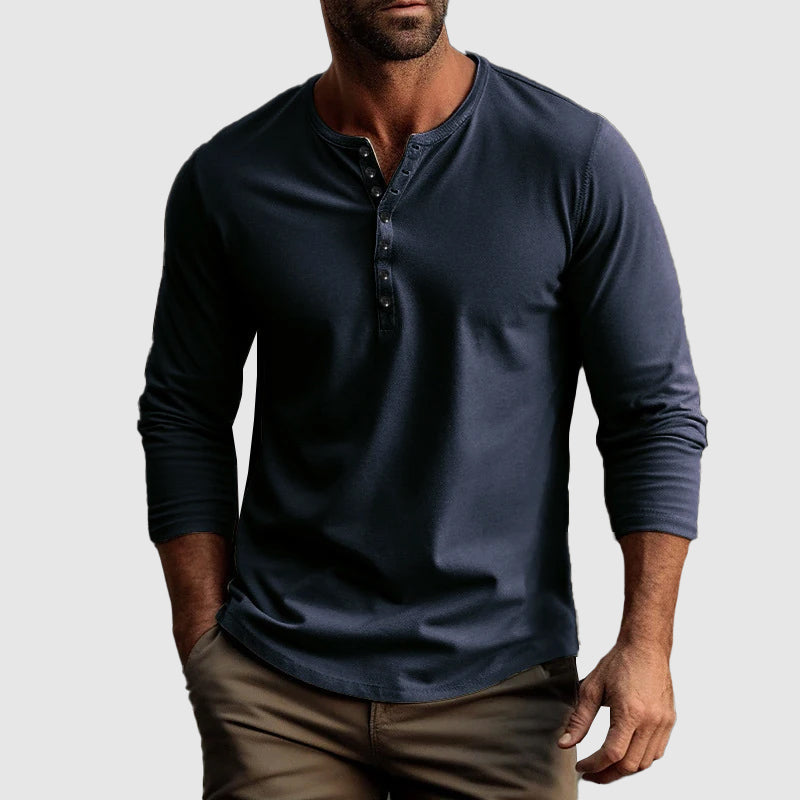 Men’s Long Sleeve Casual Shirt with Button Neck and Regular Fit