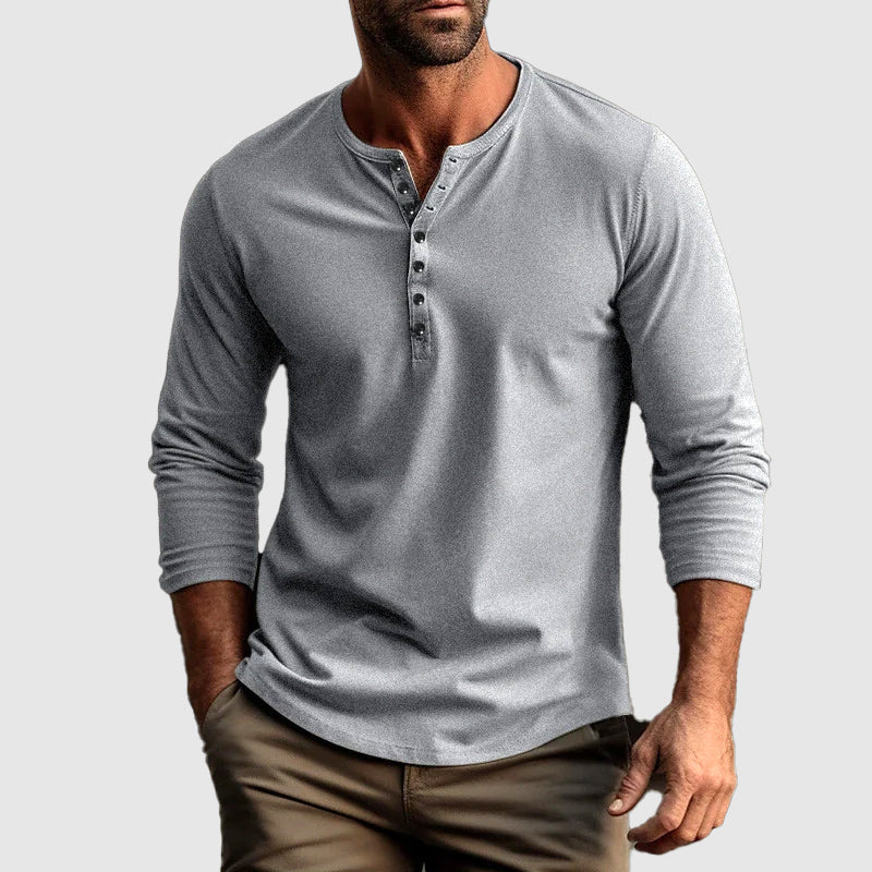 Men’s Long Sleeve Casual Shirt with Button Neck and Regular Fit