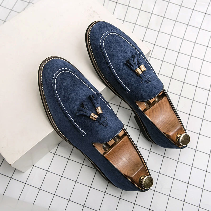 Men's Slip-On Loafers with Tassel Detail and Contrast Stitching