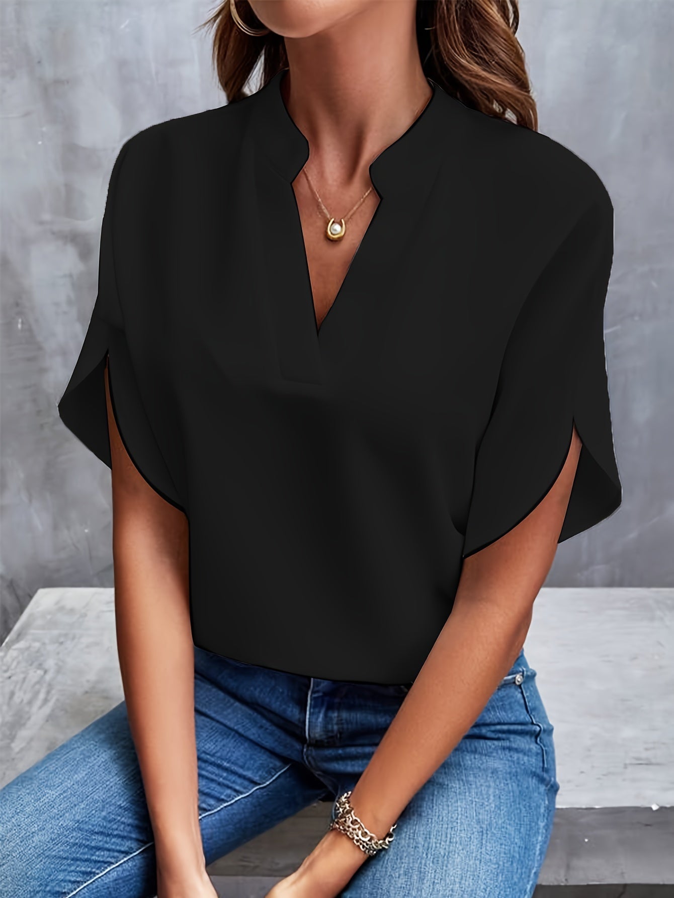 Women's Elegant Blouse With V-Neck