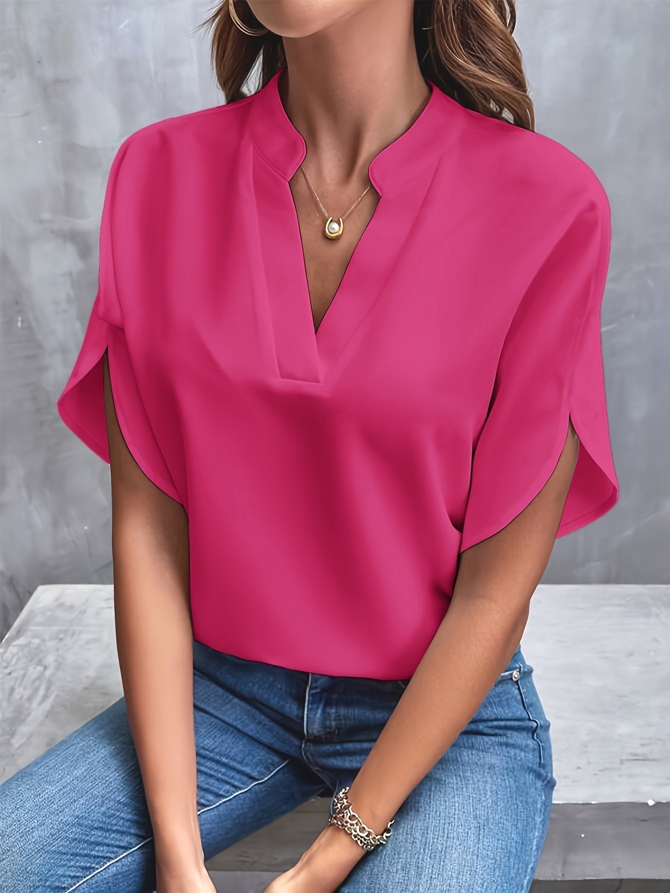 Women's Elegant Blouse With V-Neck