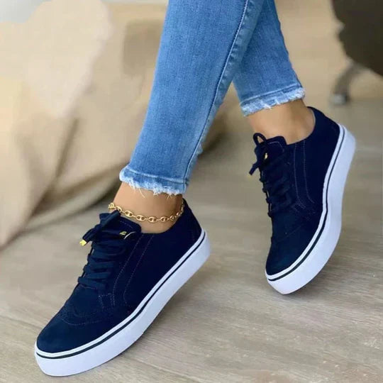 Women's Casual Low-Top Lace-Up Sneakers with Thick White Sole