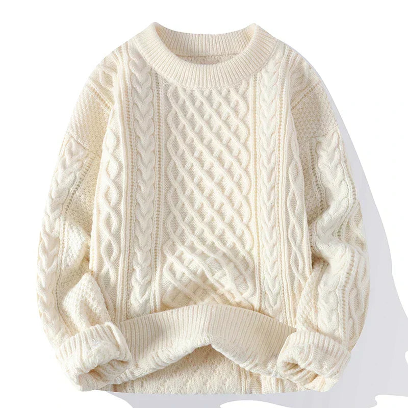 Men’s Cable Knit Crew Neck Jumper with Classic Vintage Pattern