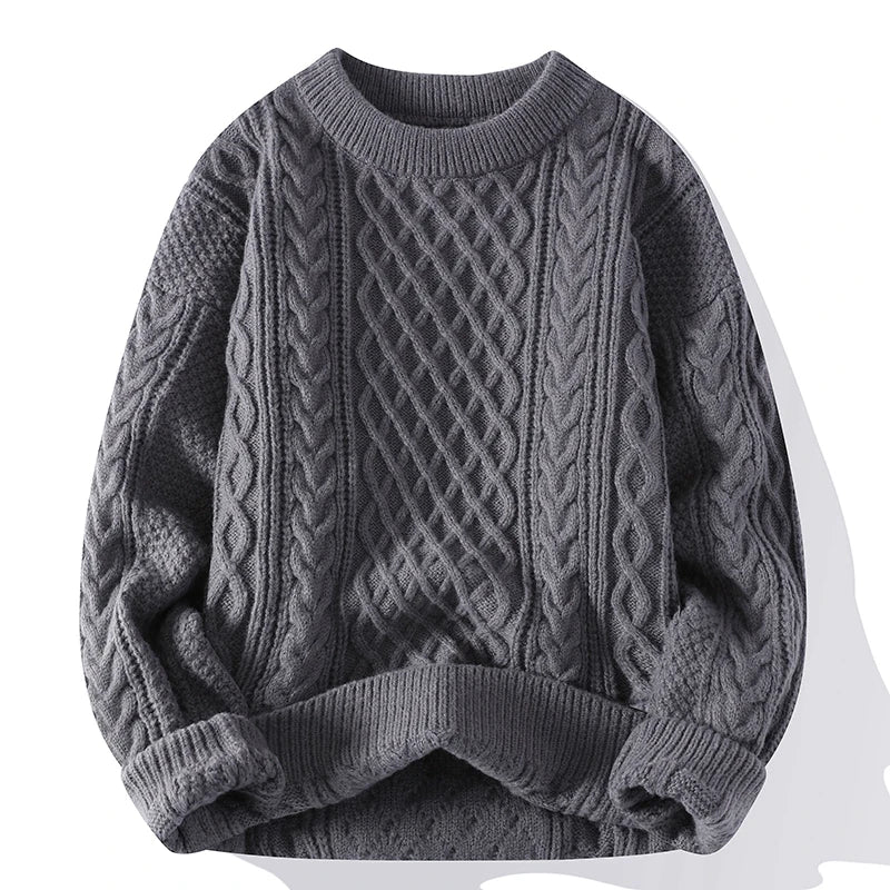 Men’s Cable Knit Crew Neck Jumper with Classic Vintage Pattern