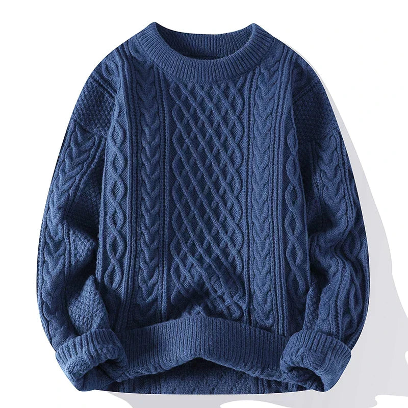 Men’s Cable Knit Crew Neck Jumper with Classic Vintage Pattern