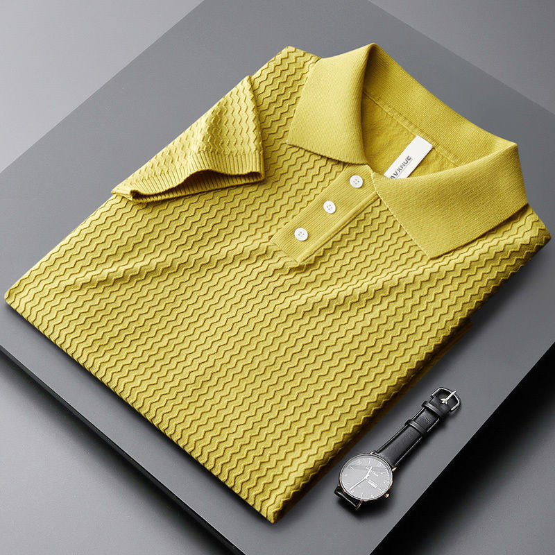 Men's Textured Knit Polo Shirt with Button Placket