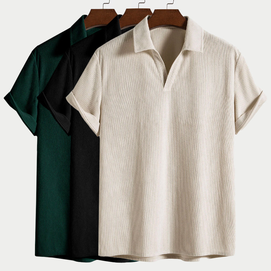 Men's Ribbed Everyday Open-Collar Polo Shirt