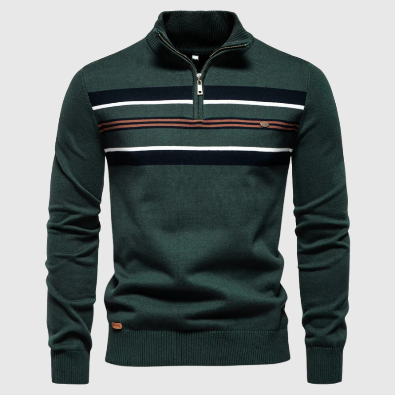 Men’s Half-Zip Striped Jumper with Modern Contrast Chest Design