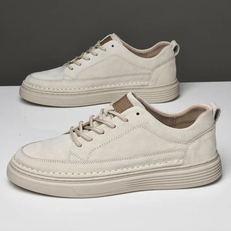 Men’s Casual Lace-Up Sneakers with Contrast Sole and Raised Stitching
