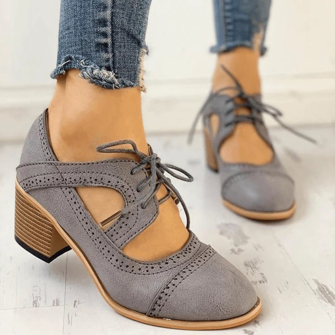 Women's Retro Oxford Heels with Cutout Detail and Block Heel