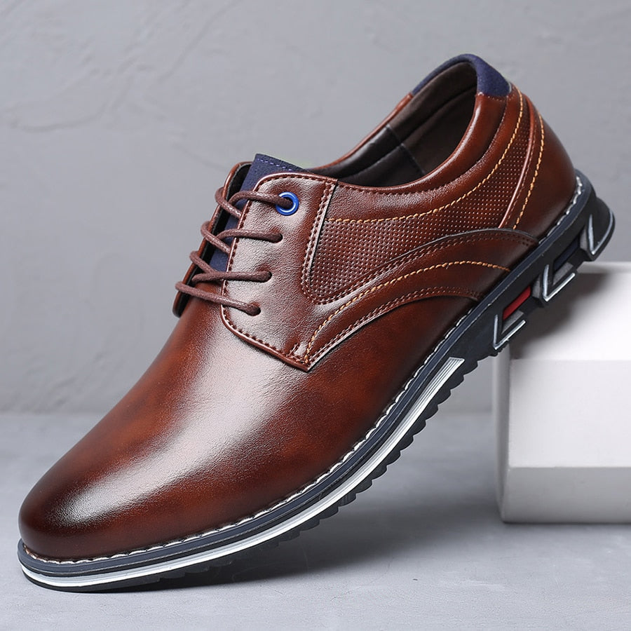 Men's Lace-Up Loafers with Cushioned Sole and Stitch Panel Detail