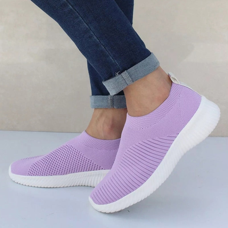 Women's Slip-On Knit Sneakers with Cushioned Sole and Round Toe