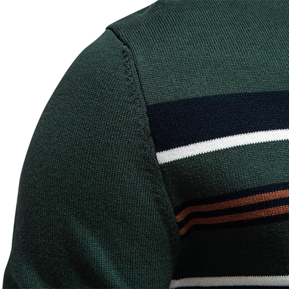 Men’s Half-Zip Striped Jumper with Modern Contrast Chest Design