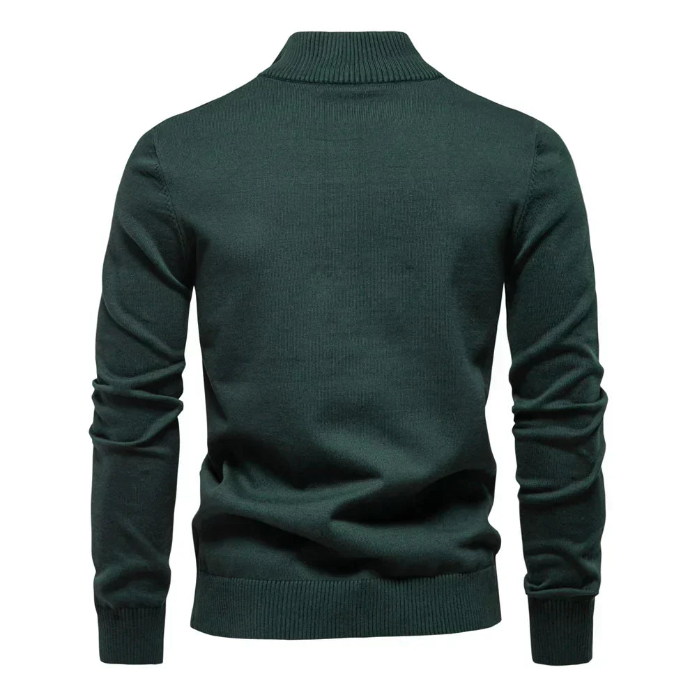 Men’s Half-Zip Striped Jumper with Modern Contrast Chest Design