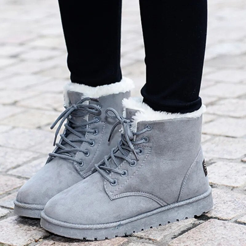 Women’s Lace-Up Ankle Boots with Warm Lining and Non-Slip Sole
