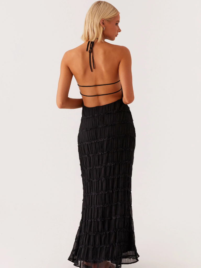 Women's Halter Neck Textured Maxi Dress