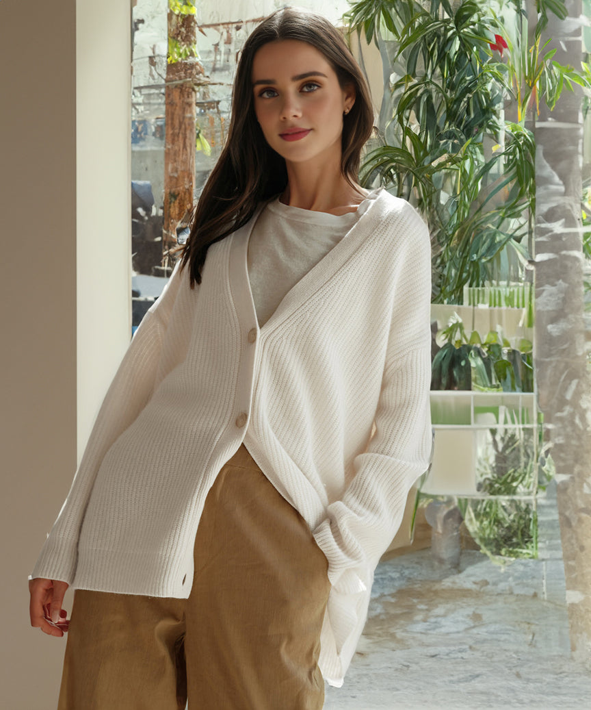Women's Oversized Button Cardigan with Cozy Ribbed Knit Texture