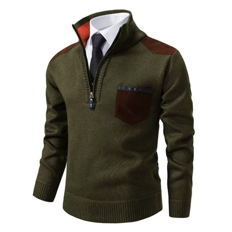 Men’s Half-Zip Smart Casual Jumper with Contrast Shoulder Panels