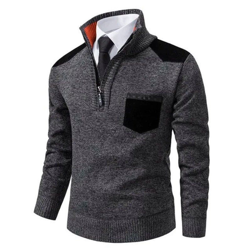 Men’s Half-Zip Smart Casual Jumper with Contrast Shoulder Panels