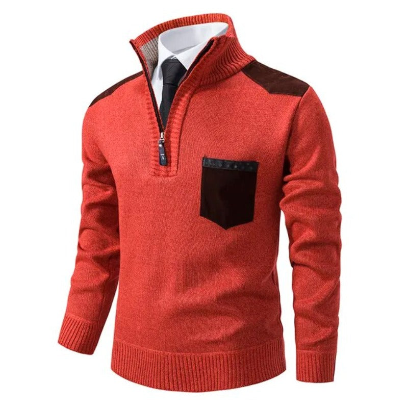 Men’s Half-Zip Smart Casual Jumper with Contrast Shoulder Panels