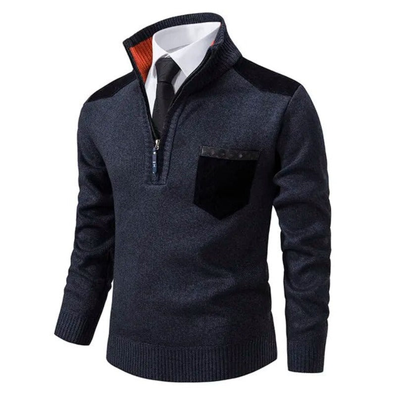 Men’s Half-Zip Smart Casual Jumper with Contrast Shoulder Panels