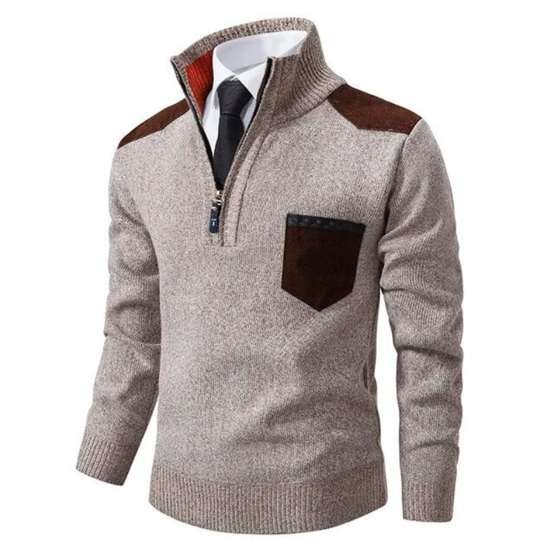 Men’s Half-Zip Smart Casual Jumper with Contrast Shoulder Panels