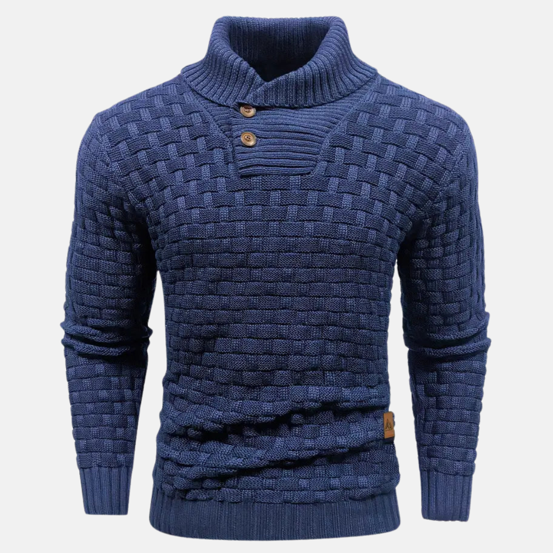 Men’s Textured Knit Jumper with Shawl Collar and Button Detail