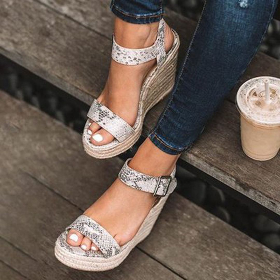 Women's Wedge Heel Sandals with Ankle Strap and Open Toe Design