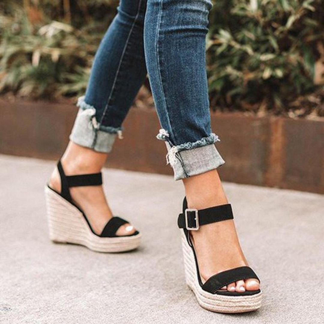 Women's Wedge Heel Sandals with Ankle Strap and Open Toe Design