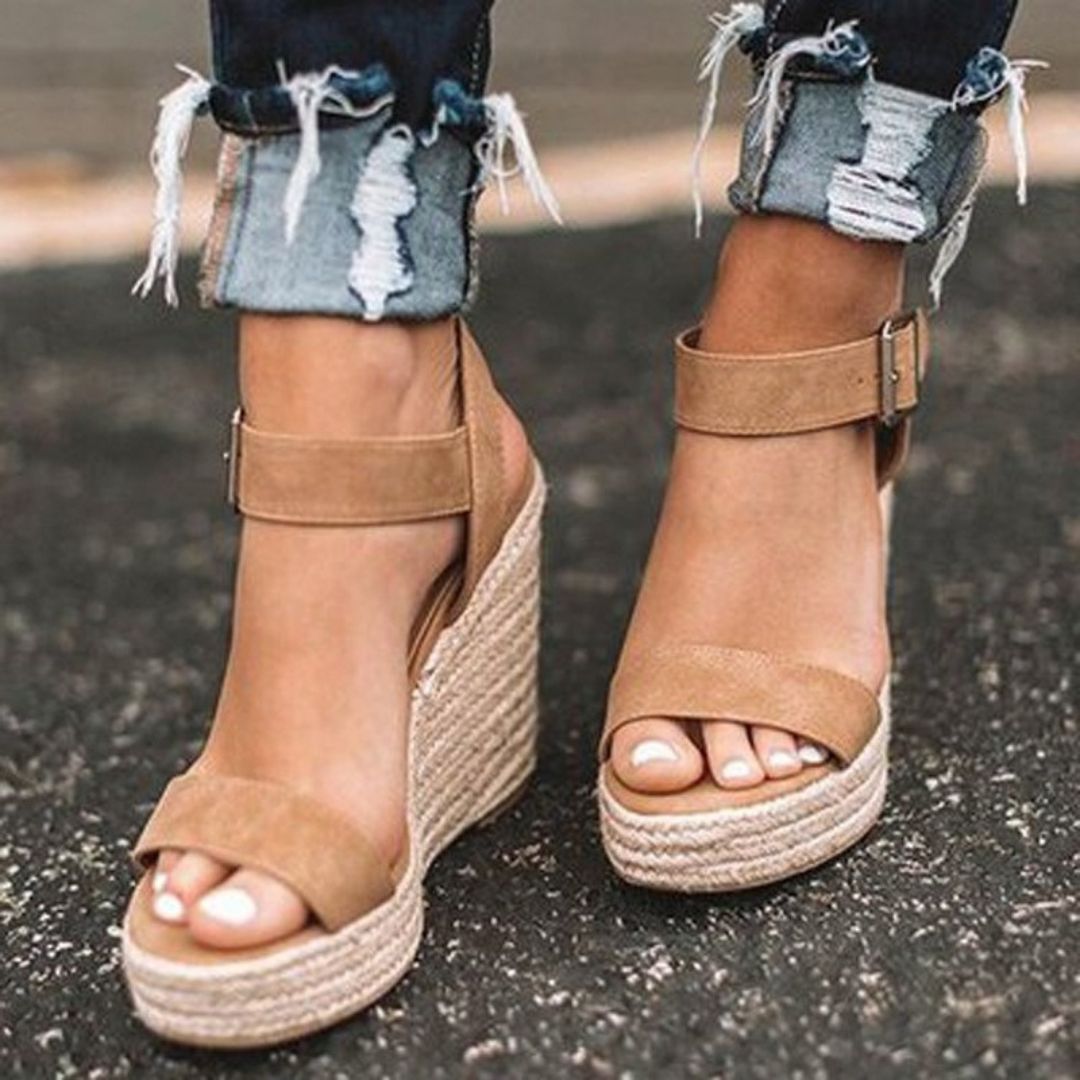 Women's Wedge Heel Sandals with Ankle Strap and Open Toe Design