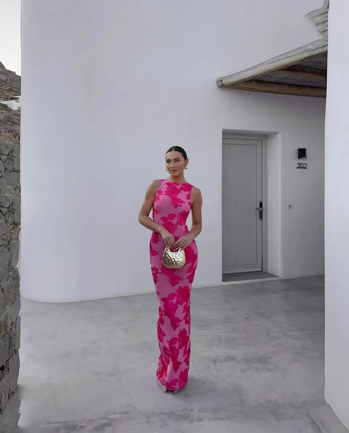 Women’s Floral Print Fitted Maxi Dress