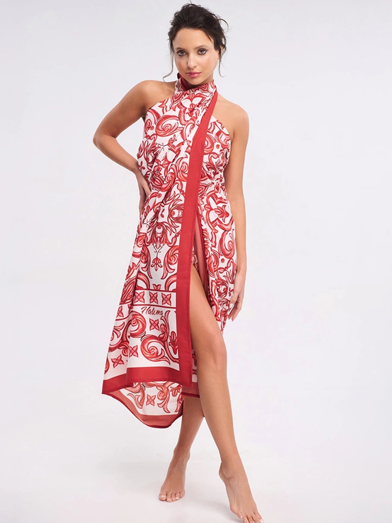 Women's Baroque Print Two-Piece Strapless Top and Wide-Leg Pants