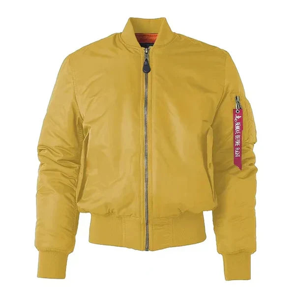 Women's Windproof Bomber Jacket with Zip Pocket and Ribbed Cuffs