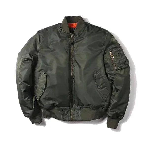 Women's Windproof Bomber Jacket with Zip Pocket and Ribbed Cuffs
