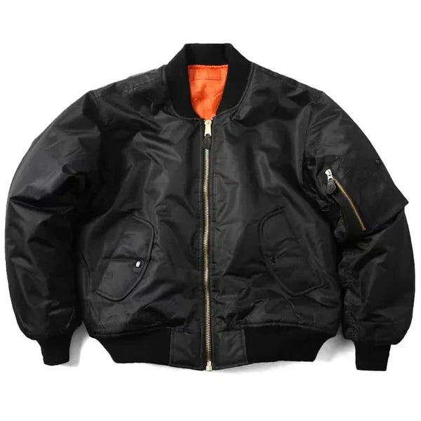 Women's Windproof Bomber Jacket with Zip Pocket and Ribbed Cuffs